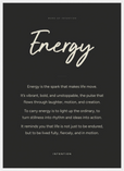 Energy Word of Intention Framed print 50x70 cm / 20x28″ White frame Carbon paper