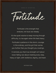 Fortitude Word of Intention Framed print 30x40 cm / 12x16″ Dark wood frame Carbon paper