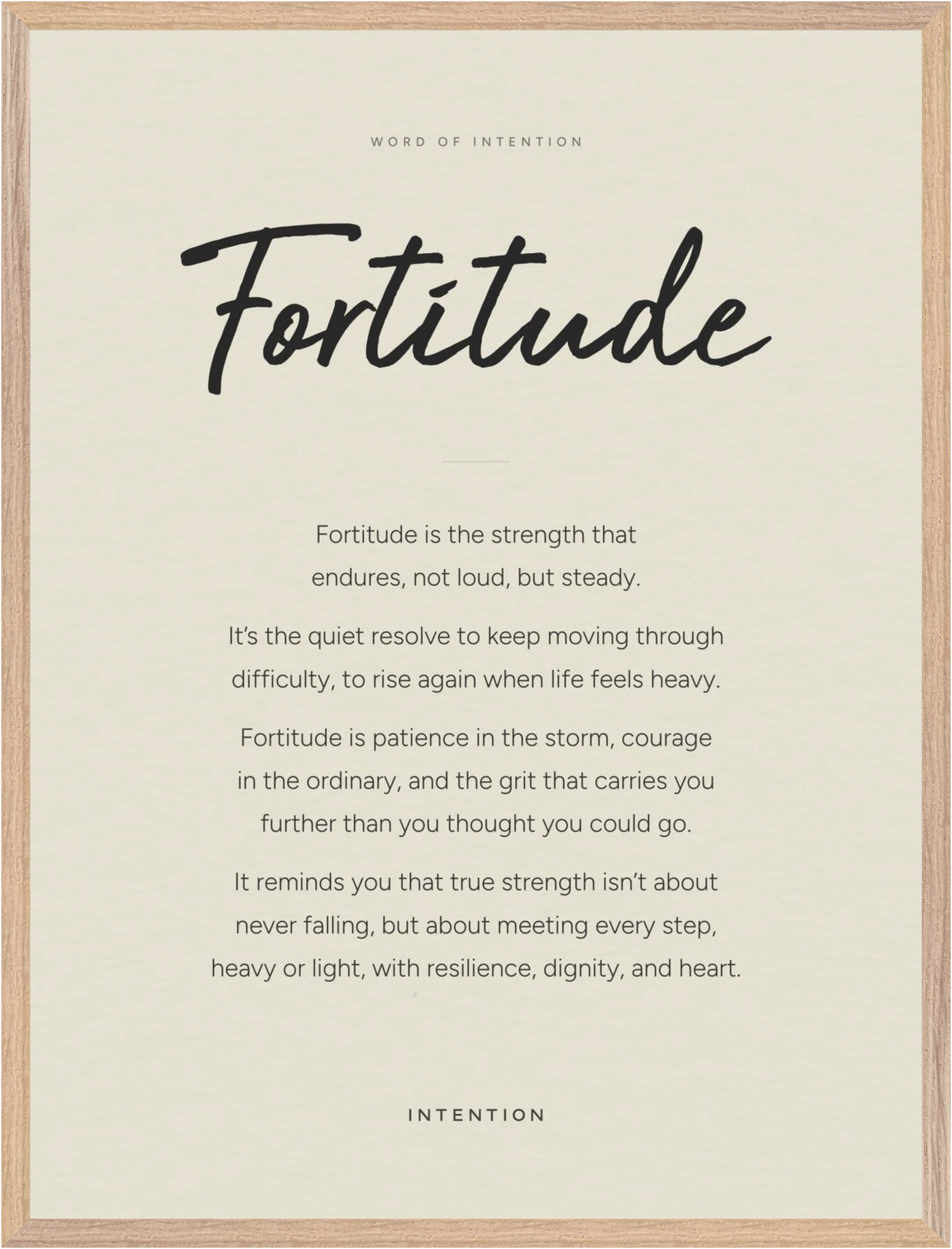 Fortitude Word of Intention Framed print 60x80 cm / 24x32″ Wood frame Linen paper