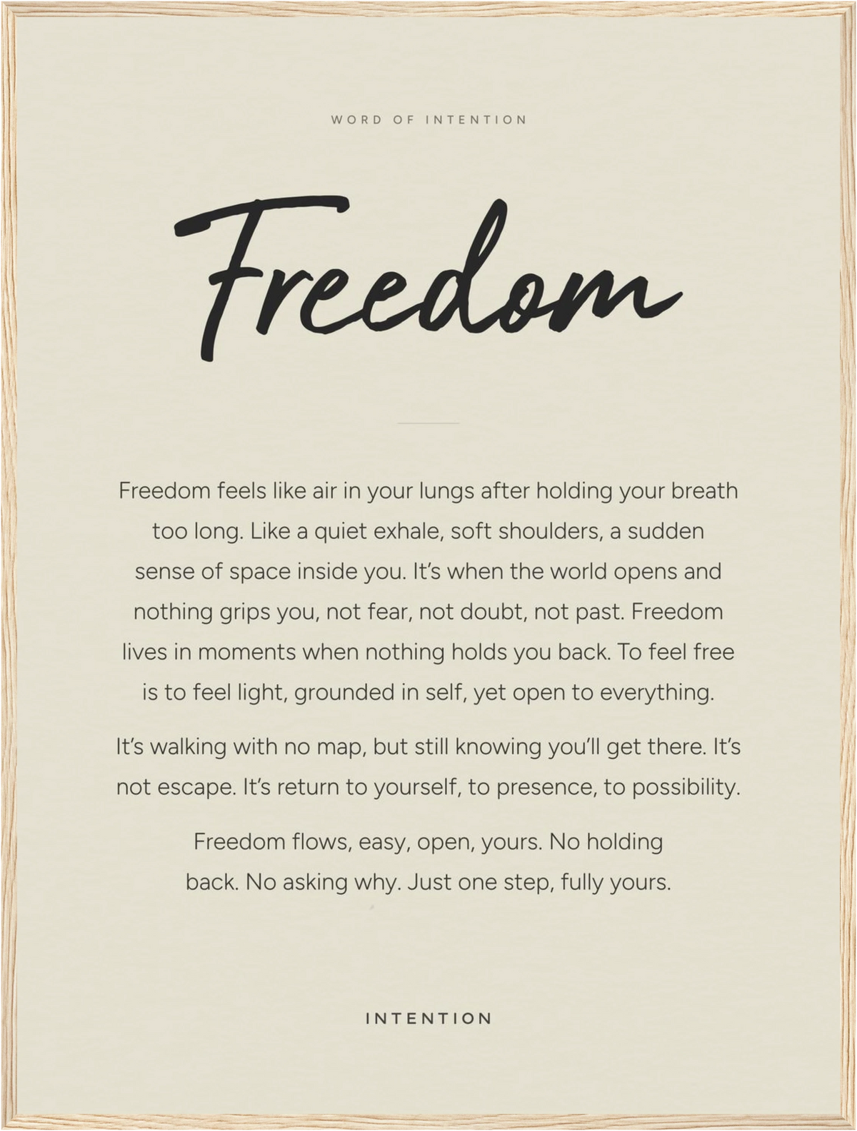 Freedom Word of Intention Framed print 60x80 cm / 24x32″ Wood frame Linen paper