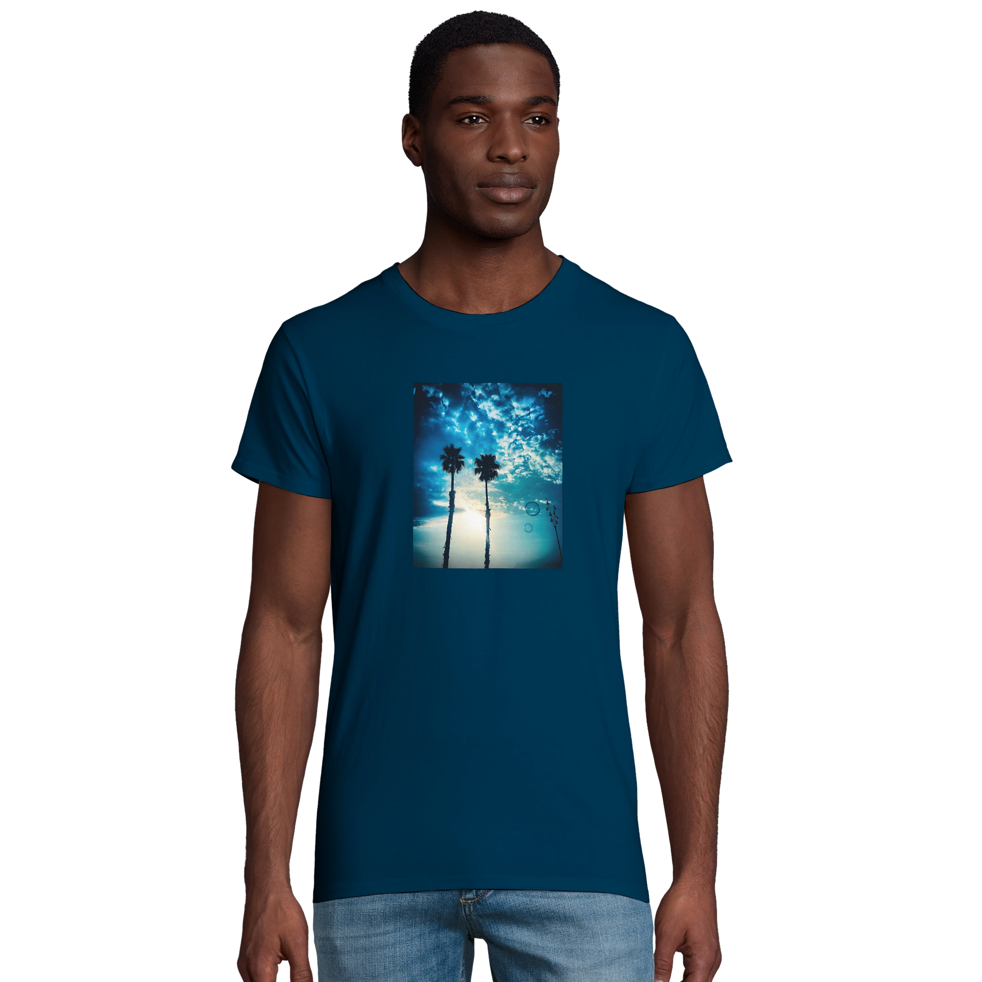Gratitude - "Bubbles and Sky Sticks" T-shirt denim 1