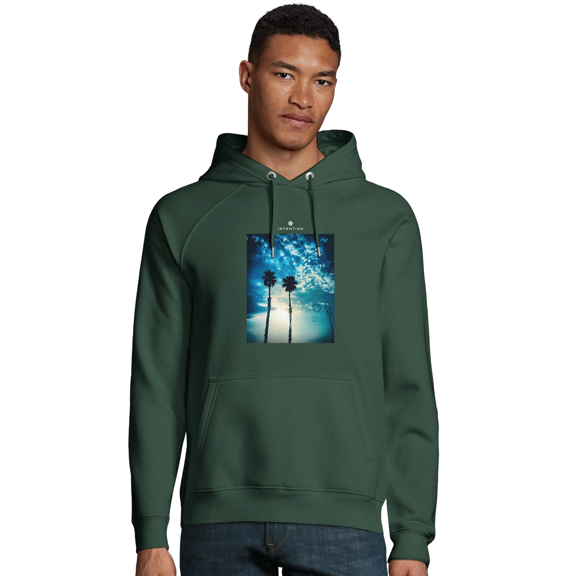 Gratitude - "Bubbles and Sky Sticks" Hoodie Bottle Green XS 3