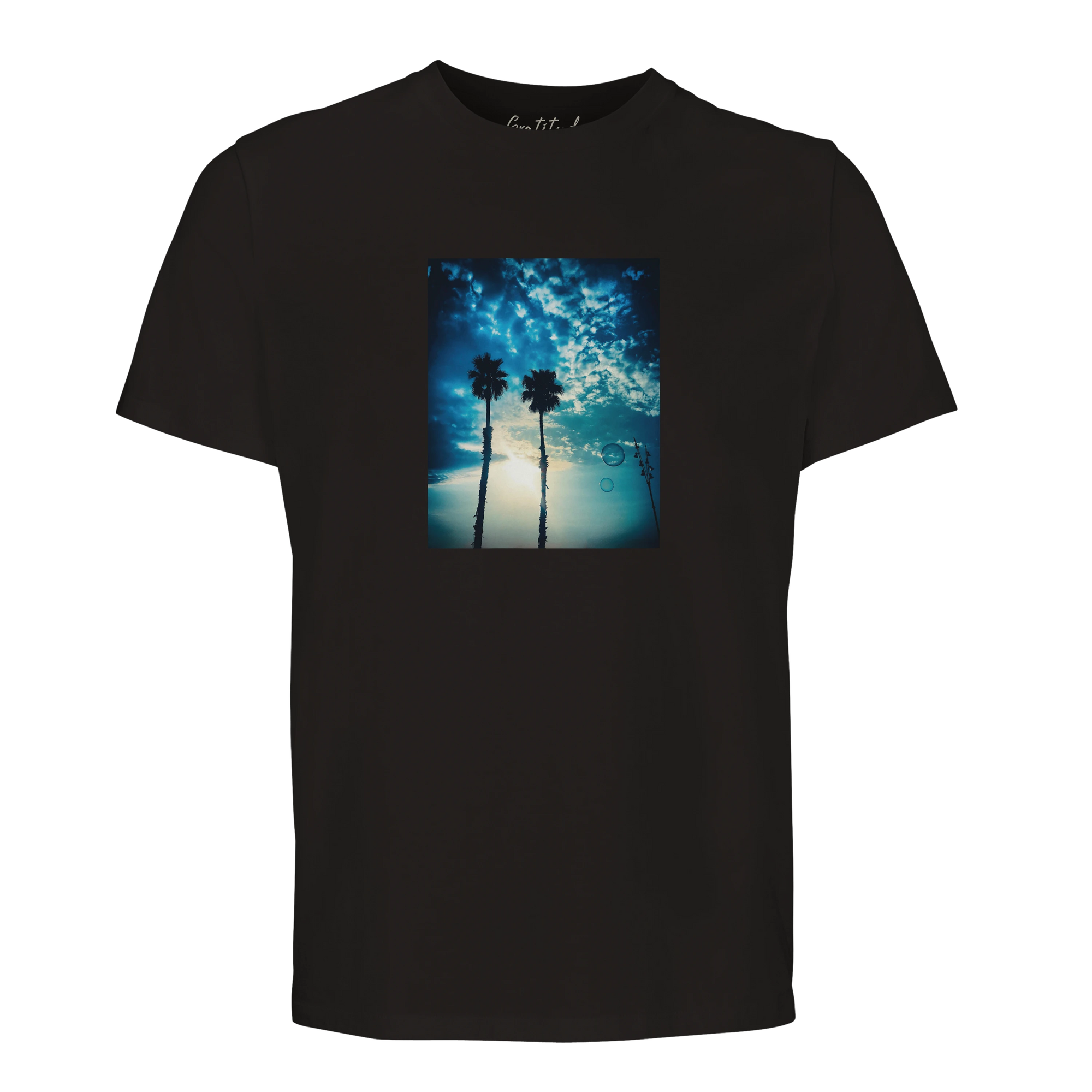Gratitude - "Bubbles and Sky Sticks" T-shirt Deep Black 1