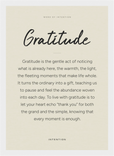 Gratitude Word of Intention Framed print 21x29.7 cm / 8x12" White frame Linen paper