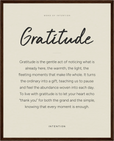 Gratitude Word of Intention Framed print 40x50 cm / 16x20″ Dark wood frame Linen paper
