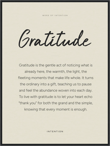 Gratitude Word of Intention indrammet plakat 60x80 cm / 24x32″ sort ramme, Linen-papir