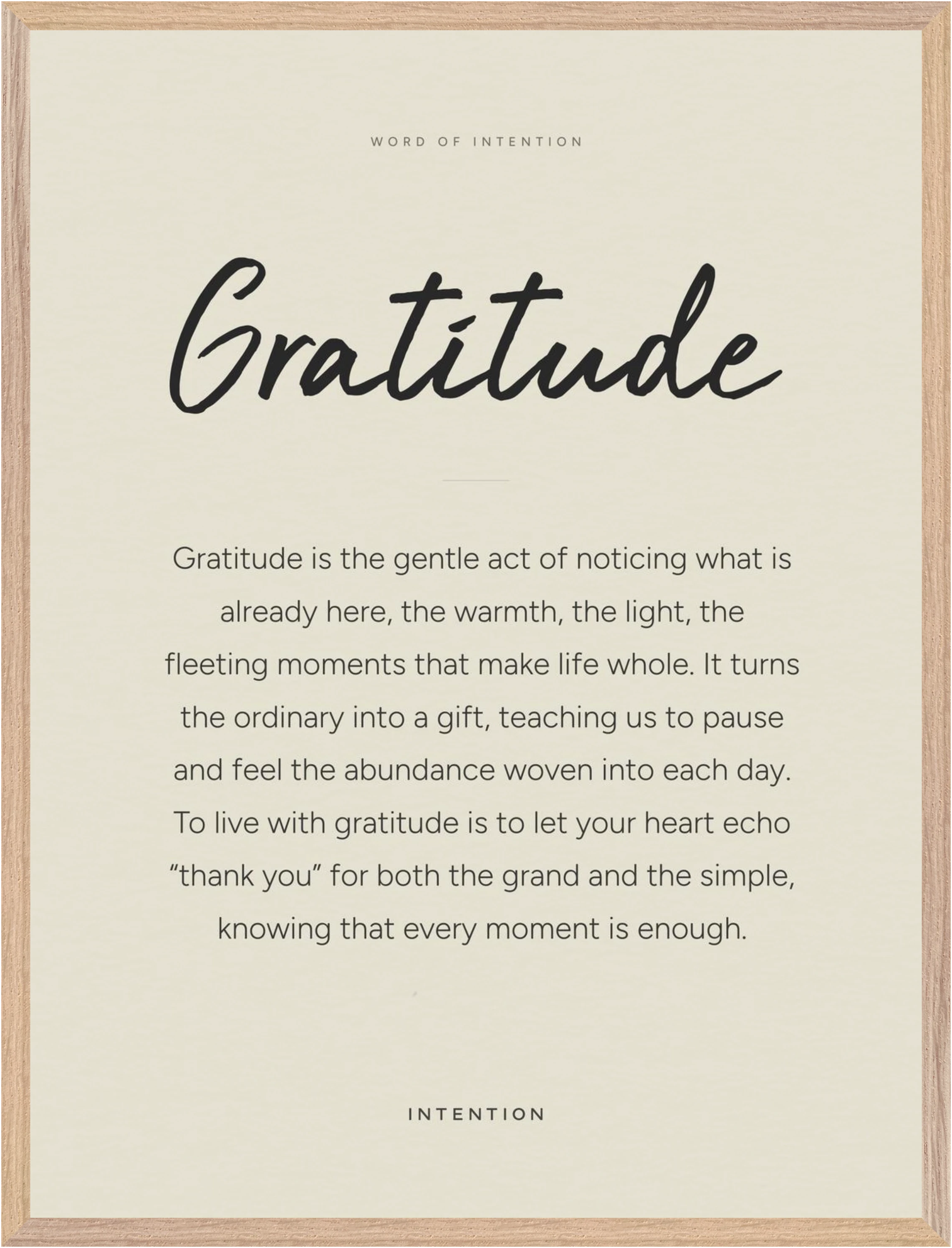 Gratitude Word of Intention Framed print 60x80 cm / 24x32″ Wood frame Linen paper