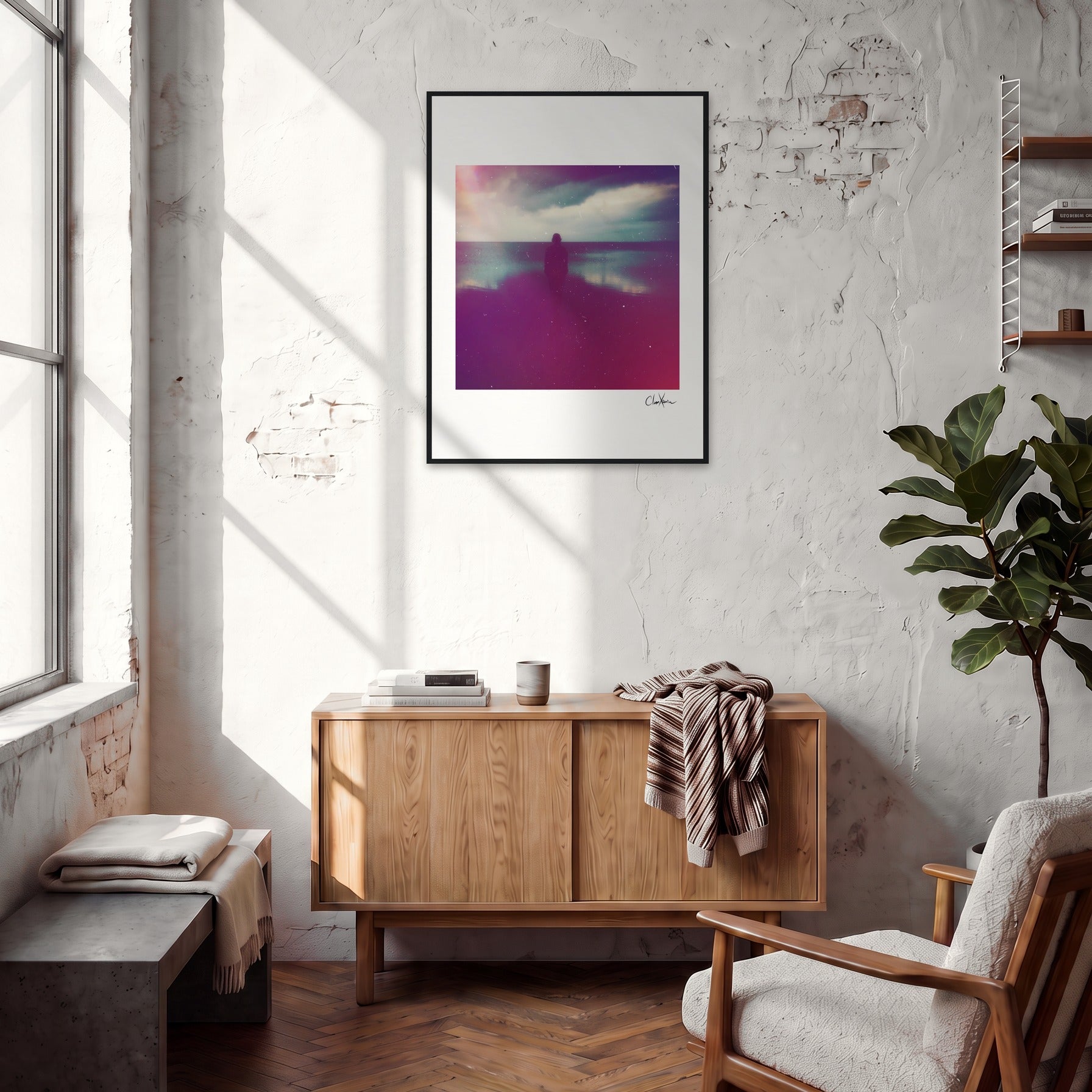 Indigo Sky Framed print 60x80 cm / 24x32″ Black frame in interior