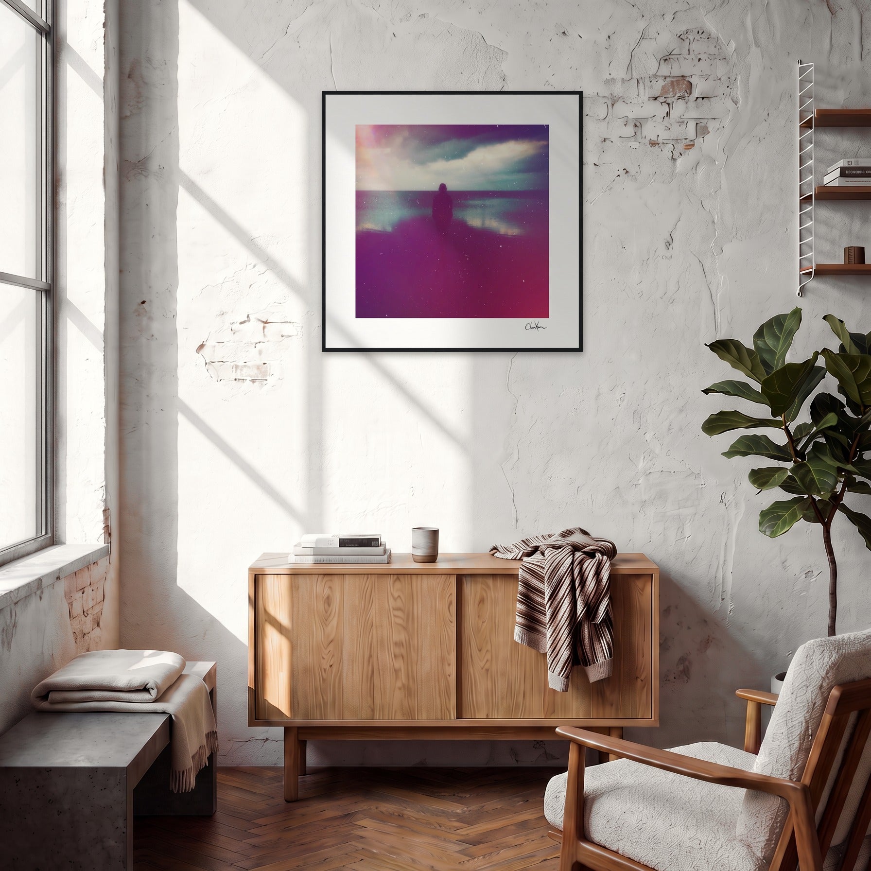 Indigo Sky Framed print 70x70 cm / 28x28″ Black frame in interior