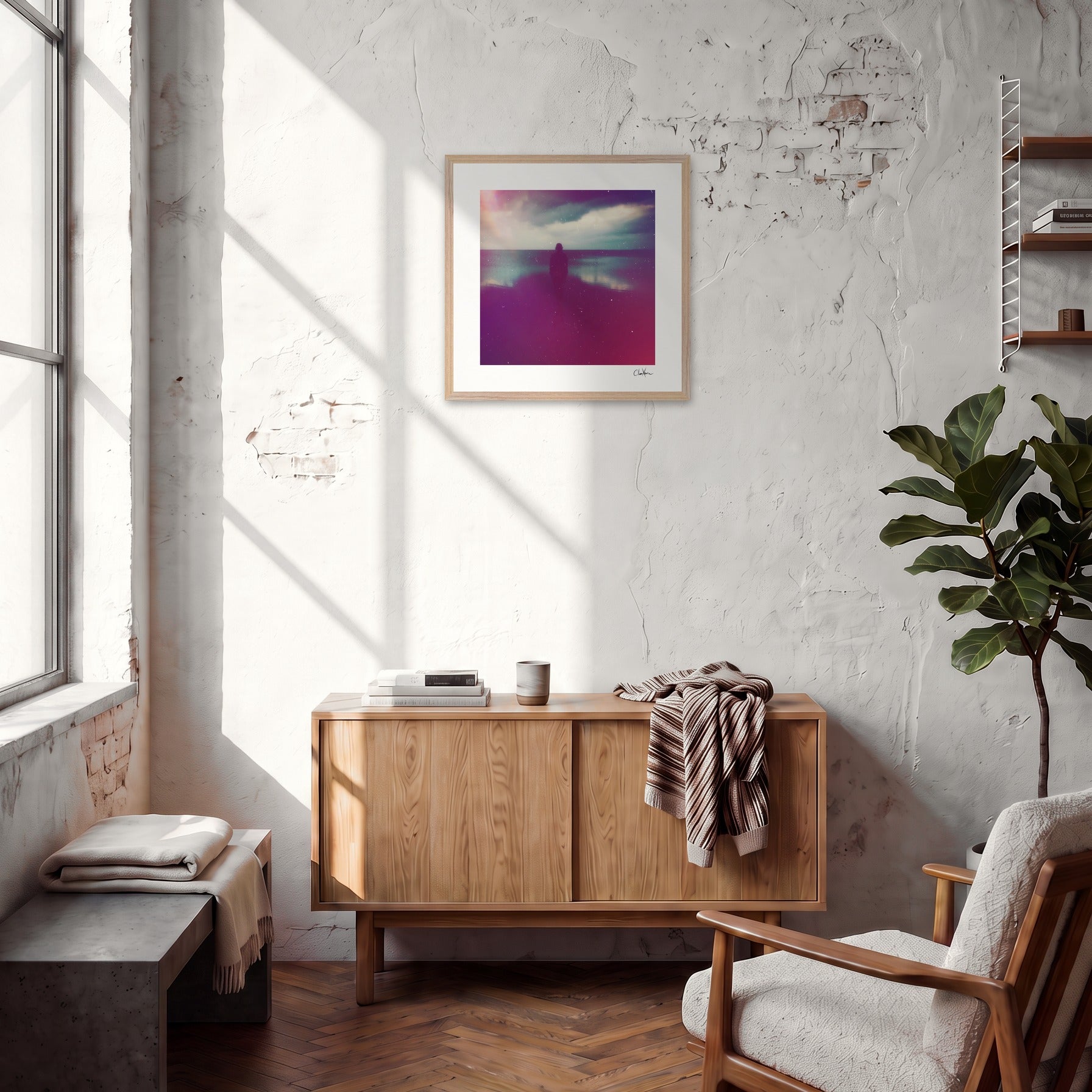 Indigo Sky Framed print 50x50 cm / 20x20″ Wood frame in interior