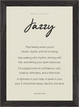 Jazzy Word of Intention Framed print 21x29.7 cm / 8x12" Black frame Linen paper