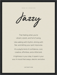Jazzy Word of Intention Framed print 30x40 cm / 12x16″ Black frame Linen paper