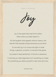 Joy Word of Intention Framed print 21x29.7 cm / 8x12" Wood frame Linen paper