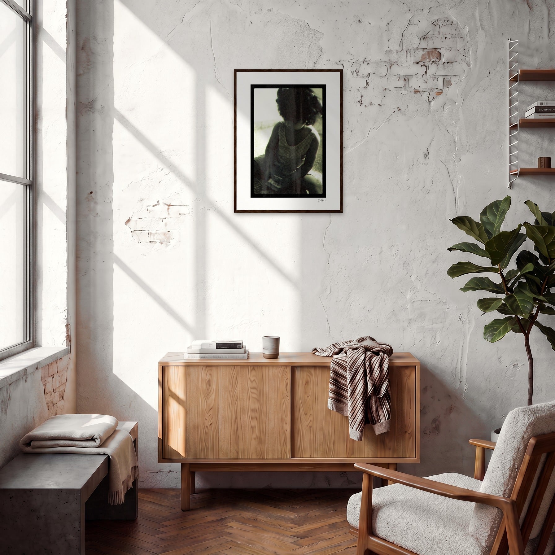 Little Secret Framed print 45x60 cm / 18x24″ Dark wood frame in interior