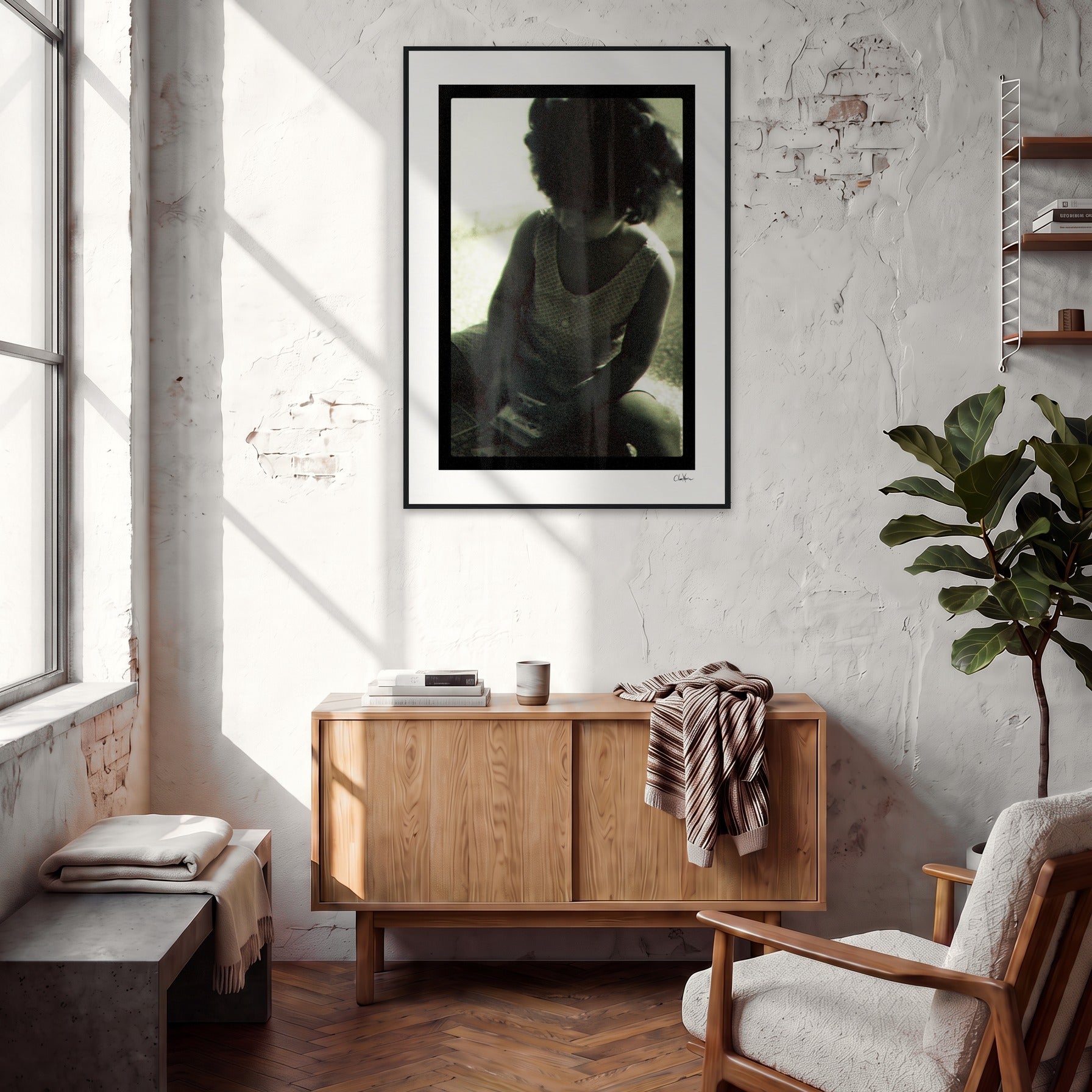 Little Secret Framed print 70x100 cm / 28x40″ Black frame in interior