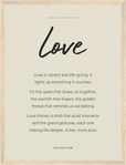 Love Word of Intention Framed print 30x40 cm / 12x16″ Wood frame Linen paper