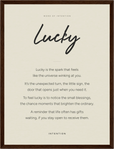 Lucky Word of Intention Framed print 30x40 cm / 12x16″ Dark wood frame Linen paper