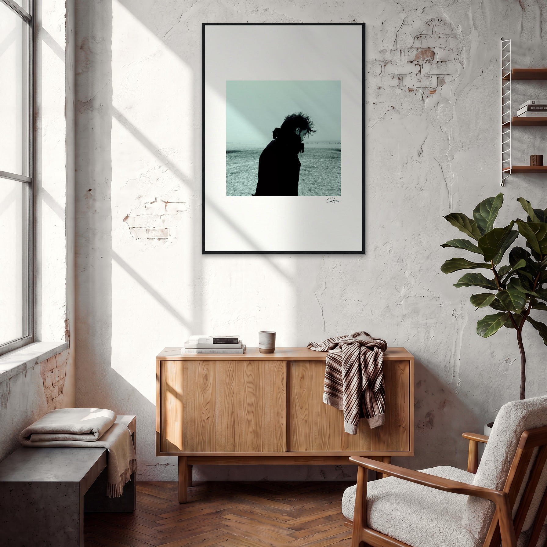 Misty Mind Framed print 70x100 cm / 28x40″ Black frame in interior