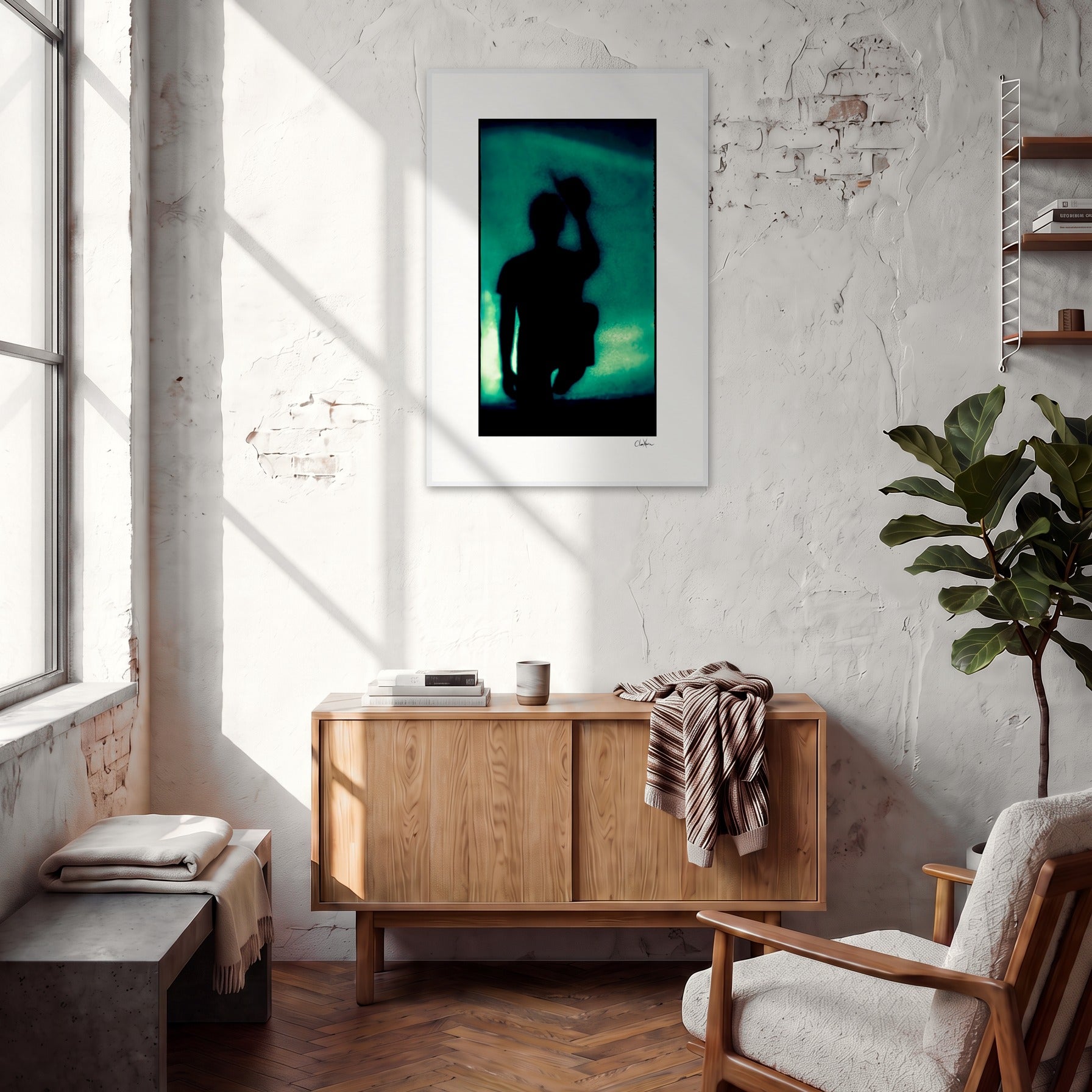 Dancing Cowboy Framed print 60x90 cm / 24x36″ White frame in interior