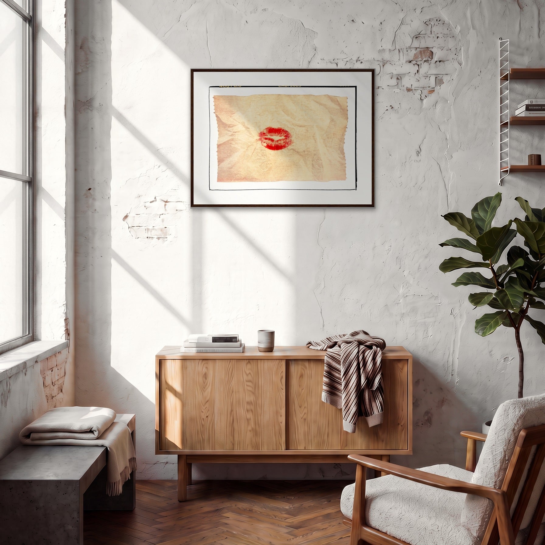 Kiss My Ass Framed print 60x80 cm / 24x32″ Dark wood frame in interior