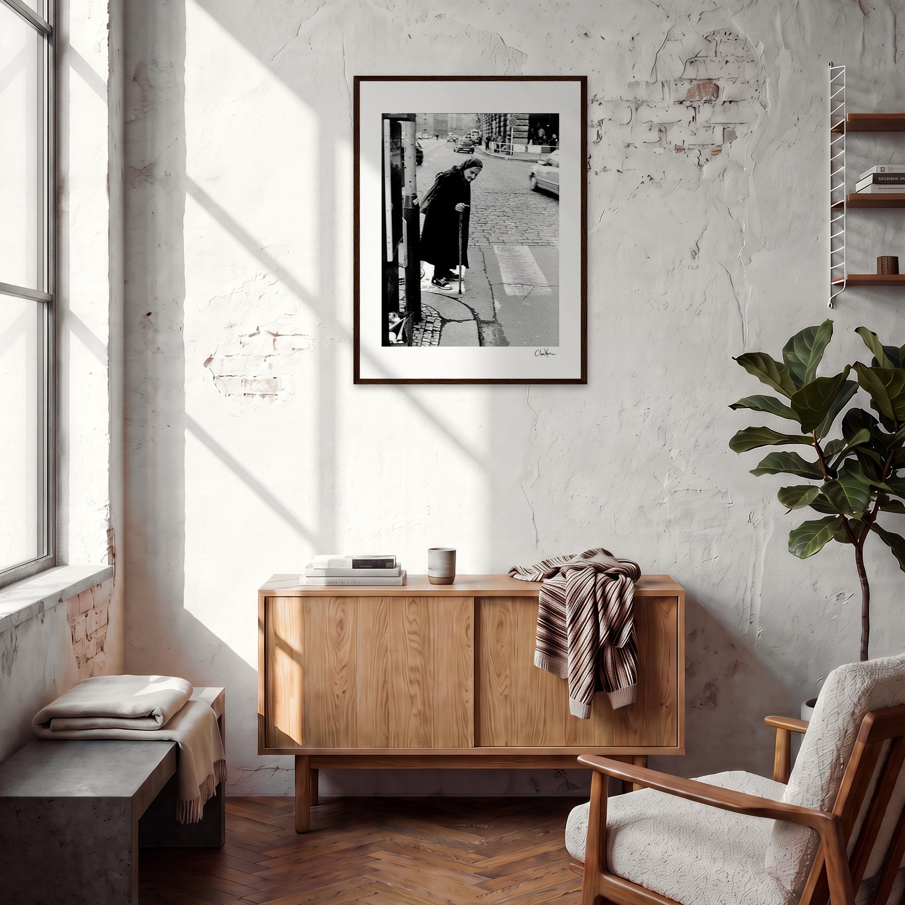 Old Star Framed print 60x80 cm / 24x32″ Dark wood frame in interior