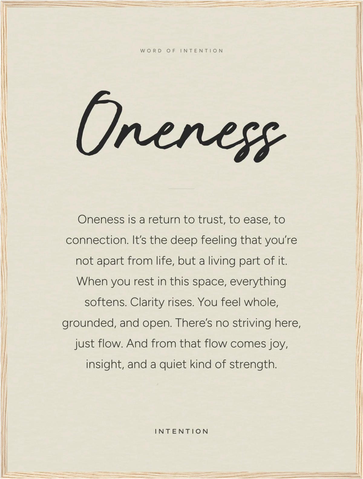 Oneness Word of Intention Framed print 60x80 cm / 24x32″ Wood frame Linen paper