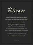 Patience Word of Intention Framed print 21x29.7 cm / 8x12" Black frame Carbon paper