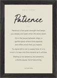 Patience Word of Intention Framed print 21x29.7 cm / 8x12" Black frame Linen paper