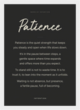 Patience Word of Intention Framed print 21x29.7 cm / 8x12" White frame Carbon paper