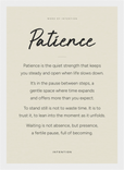 Patience Word of Intention Framed print 21x29.7 cm / 8x12" White frame Linen paper