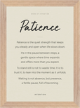 Patience Word of Intention Framed print 21x29.7 cm / 8x12" Wood frame Linen paper