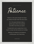 Patience Word of Intention Framed print 30x40 cm / 12x16″ White frame Carbon paper