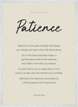 Patience Word of Intention Framed print 50x70 cm / 20x28″ White frame Linen paper