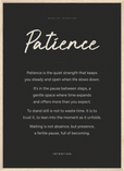 Patience Word of Intention Framed print 50x70 cm / 20x28″ Wood frame Carbon paper