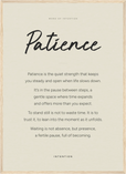 Patience Word of Intention Framed print 50x70 cm / 20x28″ Wood frame Linen paper