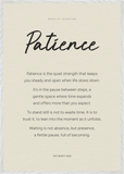 Patience Word of Intention Framed print 70x100 cm / 28x40″ White frame Linen paper