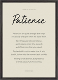 Patience Word of Intention Framed print A2 (42 x 59.4  cm) Black frame Linen paper