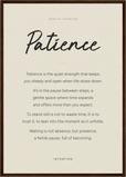 Patience Word of Intention Framed print A2 (42 x 59.4  cm) Dark wood frame Linen paper