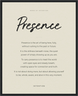 Presence Word of Intention Framed print 40x50 cm / 16x20″ Black frame Linen paper