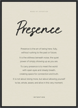 Presence Word of Intention Framed print 50x70 cm / 20x28″ Black frame Linen paper