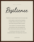 Resilience Word of Intention Framed print 40x50 cm / 16x20″ Dark wood frame Linen paper