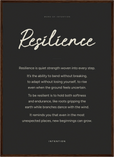 Resilience Word of Intention Framed print 50x70 cm / 20x28″ Dark wood frame Carbon paper