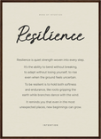 Resilience Word of Intention Framed print 50x70 cm / 20x28″ Dark wood frame Linen paper