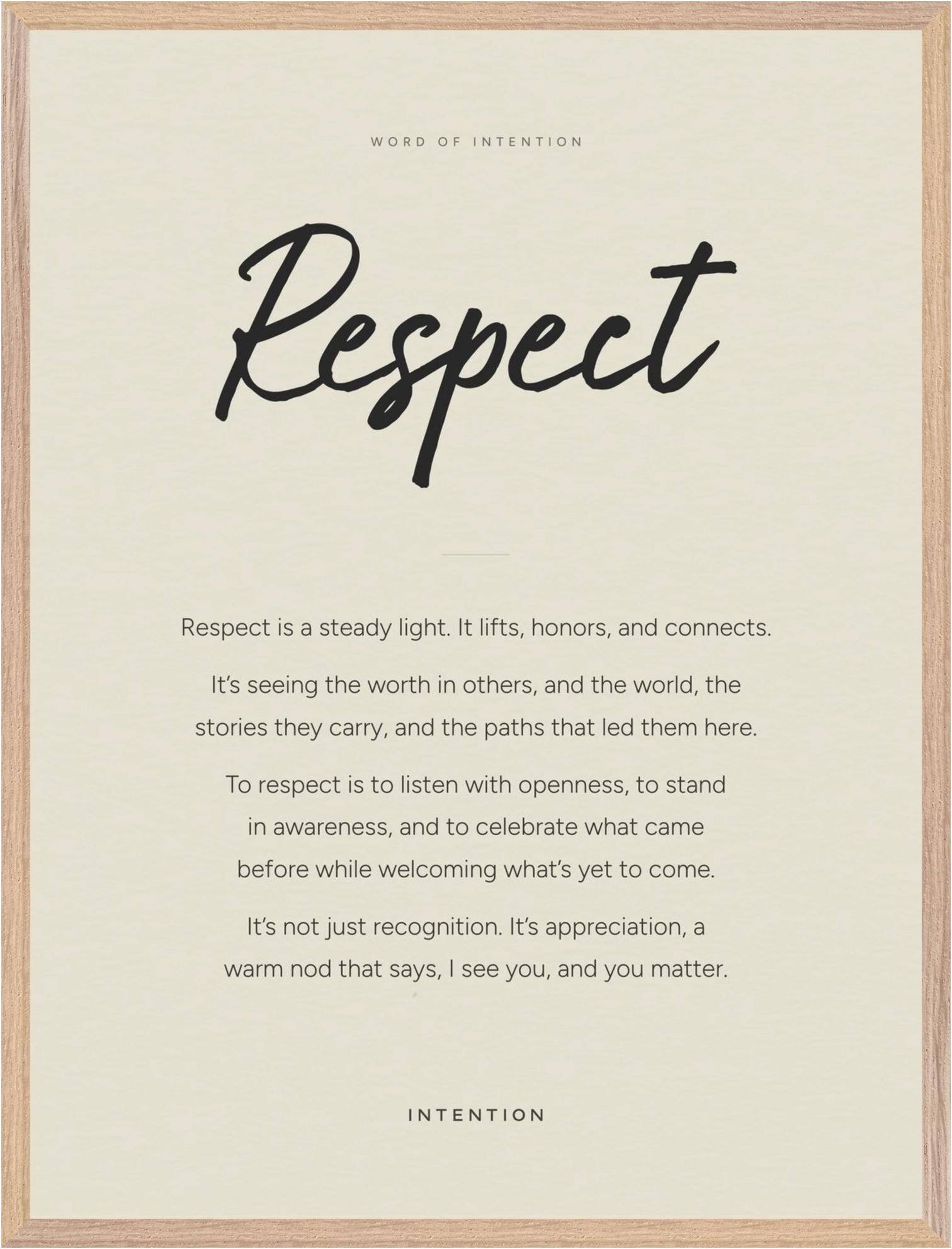 Respect Word of Intention Framed print 60x80 cm / 24x32″ Wood frame Linen paper