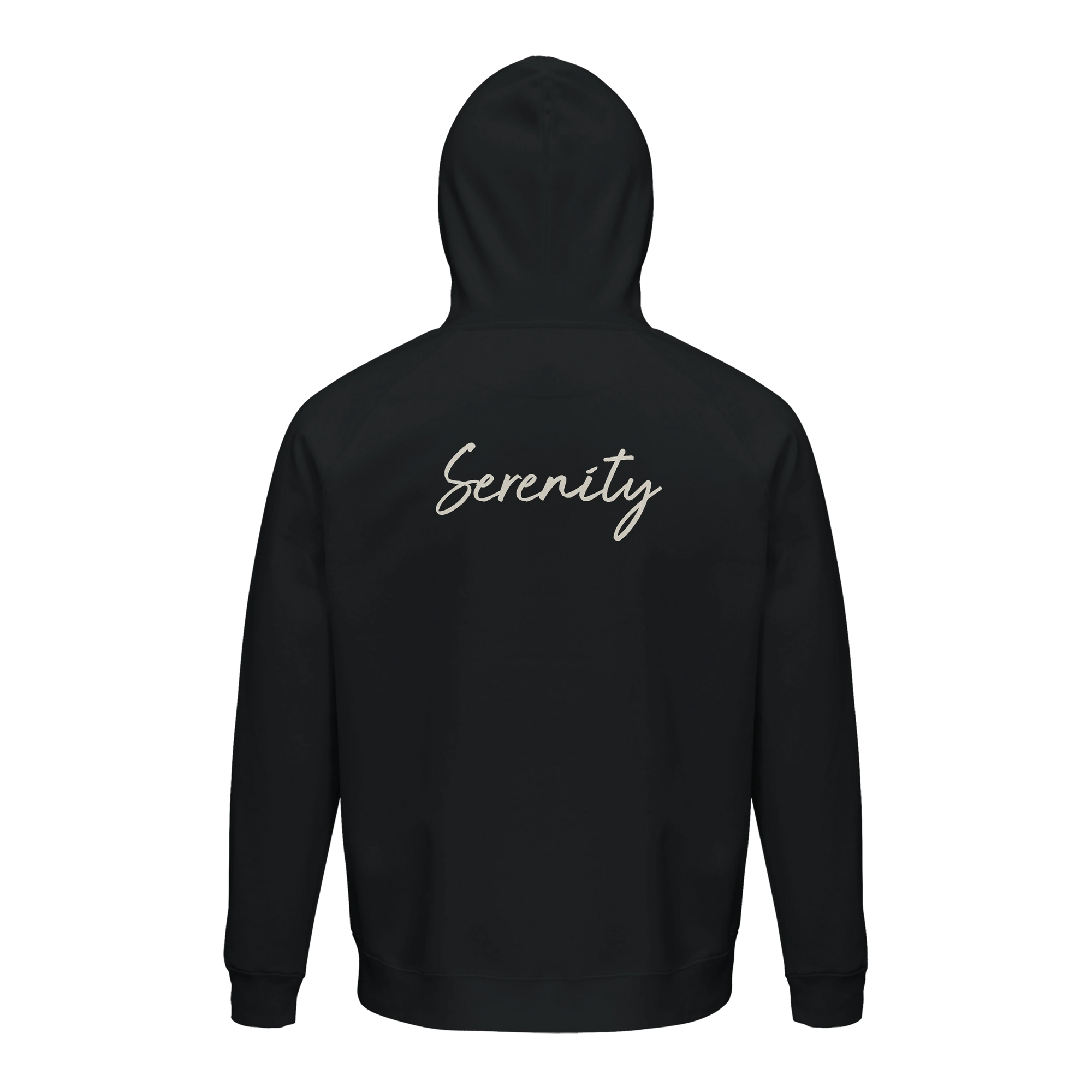 Serenity Indigo Sky Organic Unisex Hoodie Black flat back