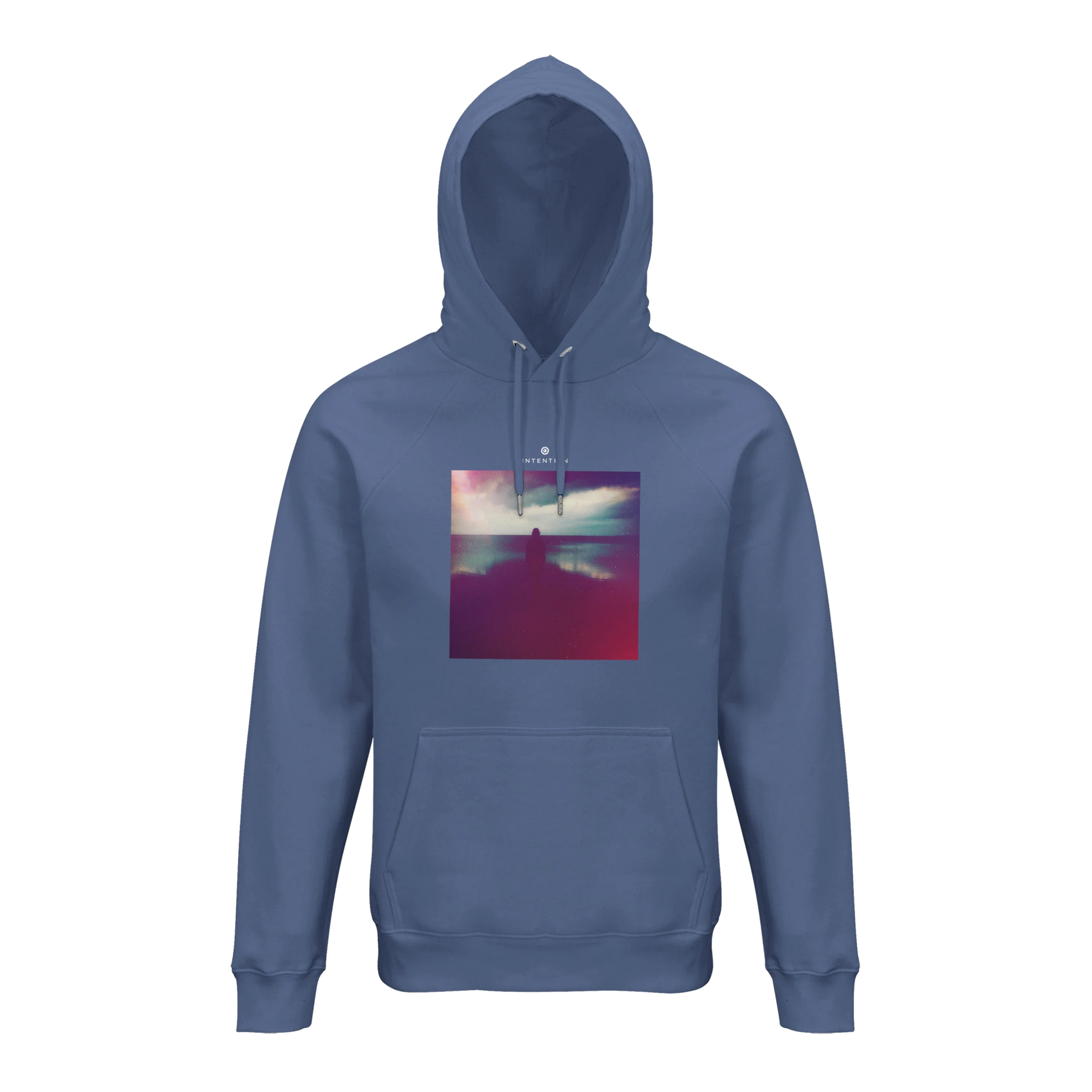 Serenity Indigo Sky Organic Unisex Hoodie Blue flat front