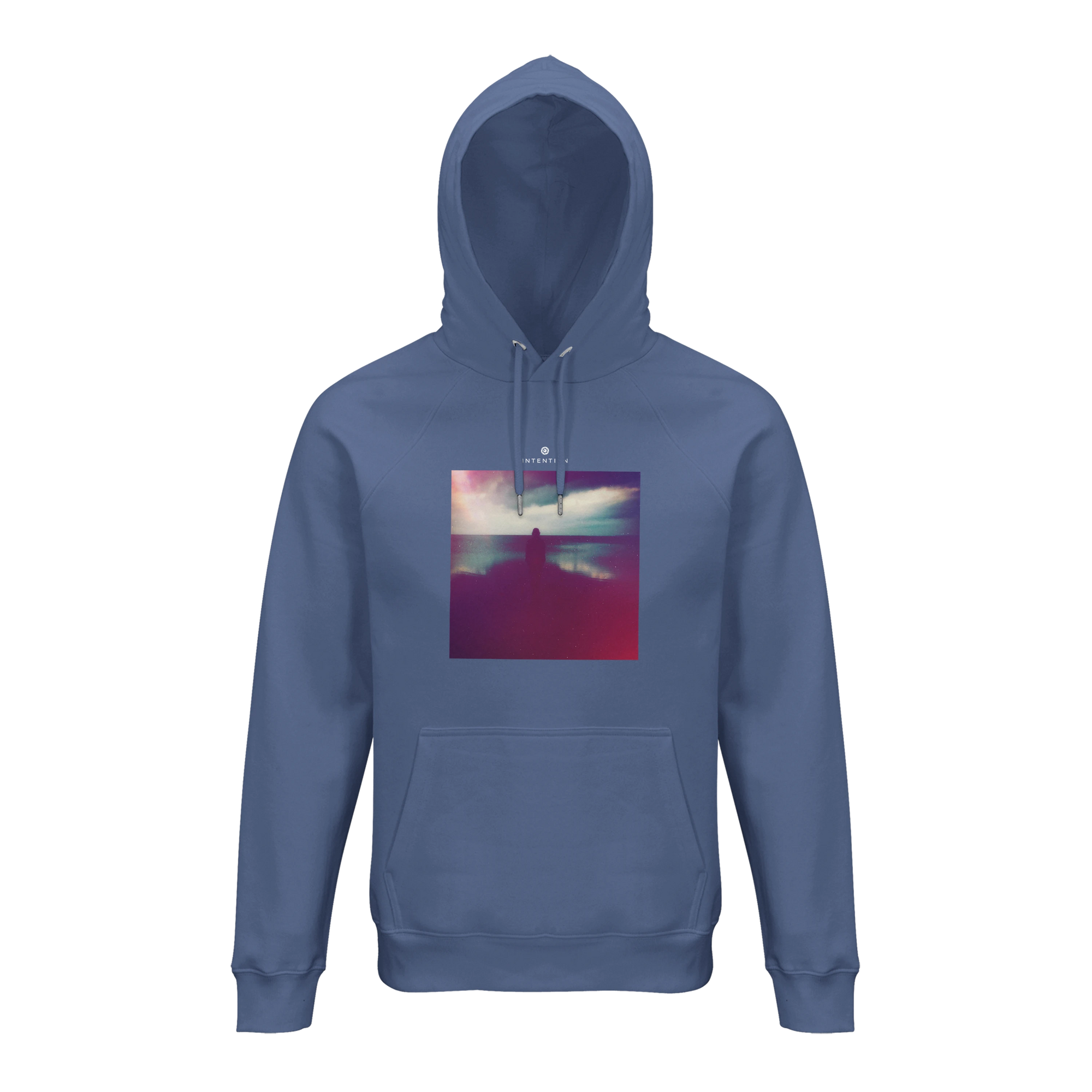 Serenity Indigo Sky Organic Unisex Hoodie Blue flat front