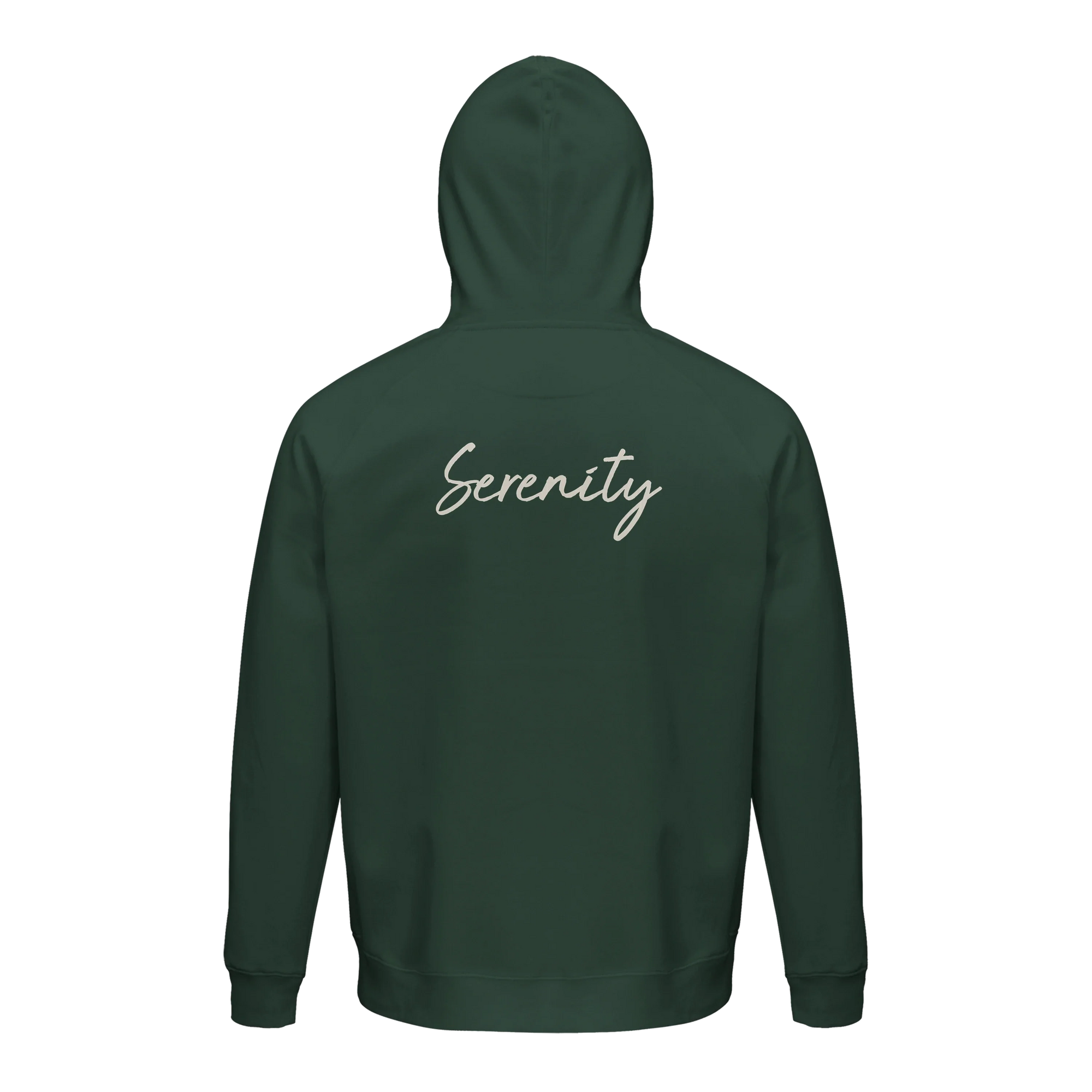 Serenity Indigo Sky Organic Unisex Hoodie Bottle Green flat back