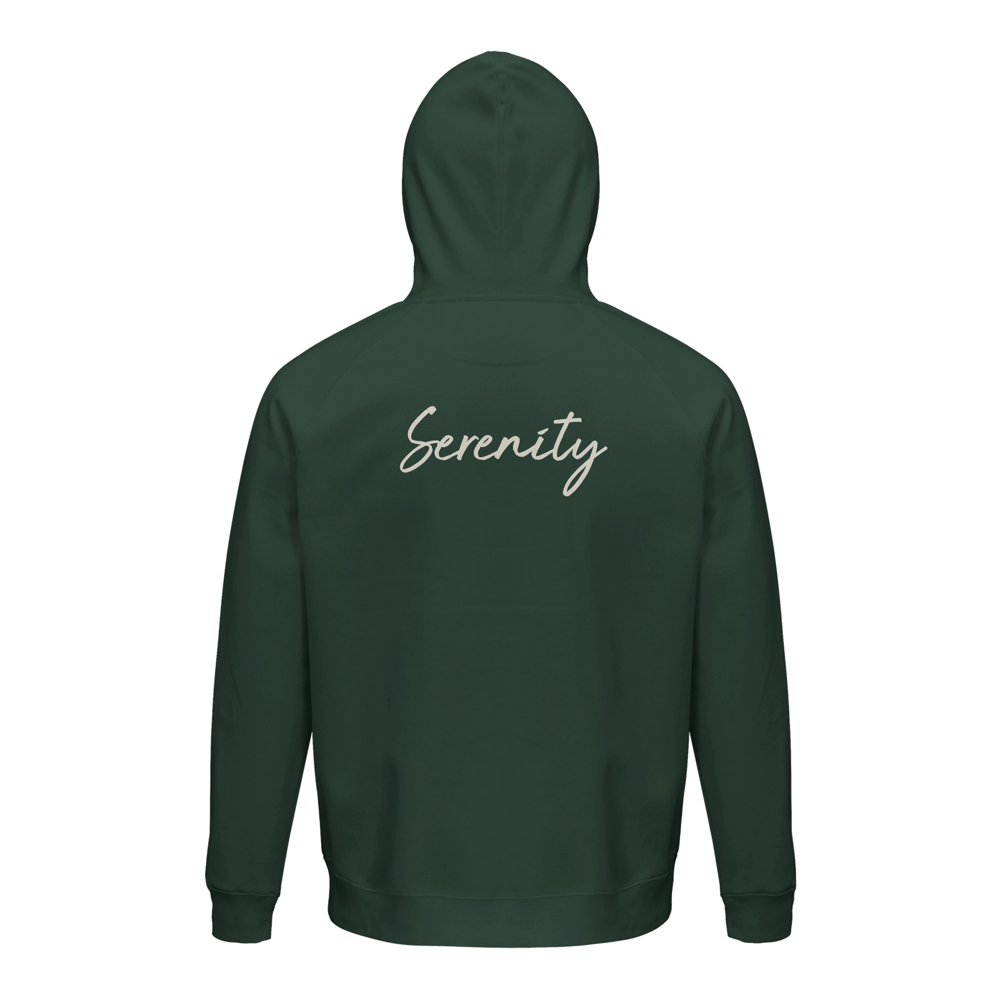 Serenity Indigo Sky Organic Unisex Hoodie Bottle Green flat back