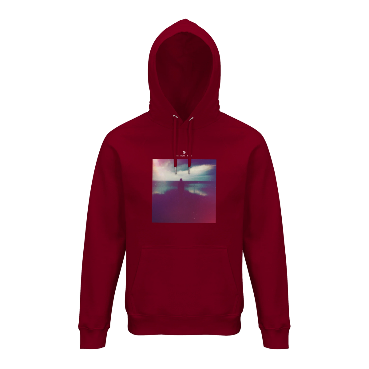Serenity Indigo Sky Organic Unisex Hoodie Burgundy flat front